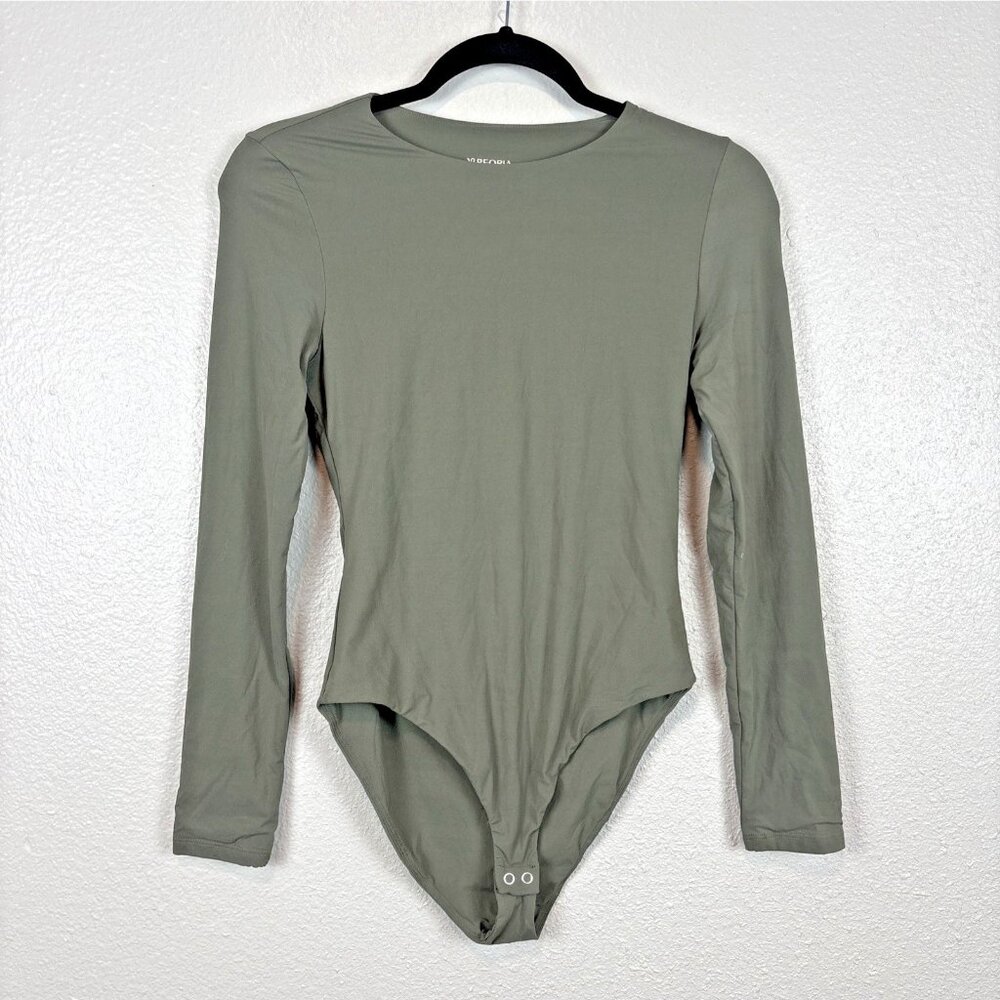 Reoria Green Long Sleeve Bodysuit Women’s Small Stretchy Scoop Neck NWT Fit
